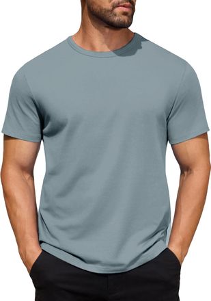 Generic Mens Gradient Striped Contrast T-Shirt Soft Breathable Cotton Crew Neck Short Sleeve Tees Casual Summer Gym Essentials Cyan
