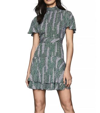 Reiss Natalie Printed Split Sleeve Dress In Green