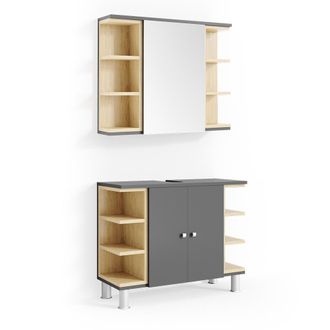 Vicco Conjunto De Muebles De Ba&ntilde;o Aquis, Antracita, 2 Piezas