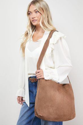Oasis Womens Carlie Suede Slouch Tote Bag - Tan Leather - One Size
