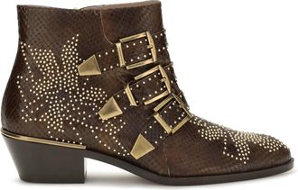Chlo&eacute; Womens Ankle Boots Susanna Wild Khaki Calf Leather