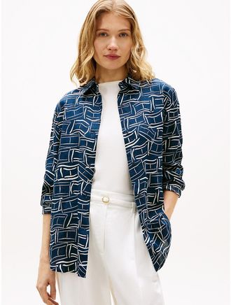 Tommy Hilfiger Womens Long-Sleeve Linen Shirt - Navy - 10