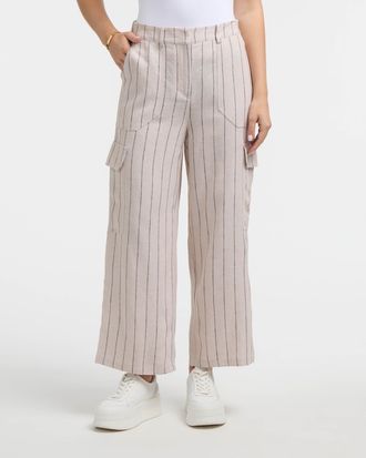 Ellen Tracy Womens Linen Cargo Wide Leg Pant