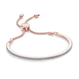 Monica Vinader Rose Gold Fiji Skinny Bar Friendship Chain Bracelet Diamond