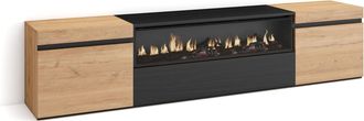 Skraut Home Skraut Home - Mueble Tv, Televisi&oacute;n, Muebles De Sal&oacute;n, Almacenaje, 200x45x35cm, Para Tv Hasta 80, Chimenea El&eacute;ctrica, Estilo Moderno, Roble Y Negro