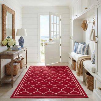Safavieh Alfombra enrejado de polipropileno rojo/beige, 79 x 152 cm