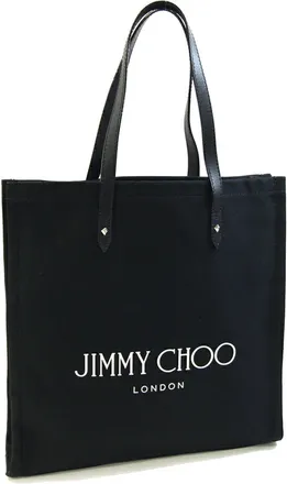 Jimmy Choo London Black Canvas Leather Tote Bag (Pre-Owned)