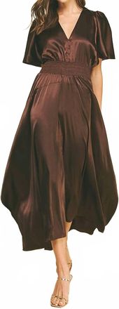 Pinch Design Chiffon Slit Detailed Maxi Dress In Espresso