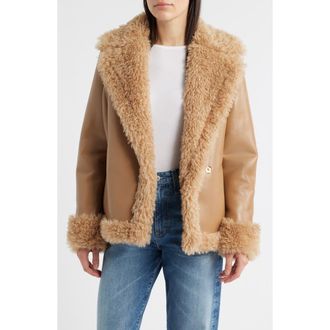 Bernardo Faux Shearling Wrap Coat in Tan at Nordstrom Rack, Size X-Large