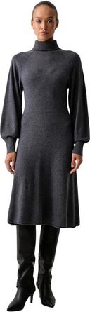 Pinko Gebreide Midi Jurk - Dames - Kleedjes - Grijs - L - Wol - Kleedjes
