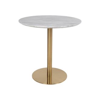 House Nordic Mesa de comedor redonda efecto m&aacute;rmol con base de lat&oacute;n