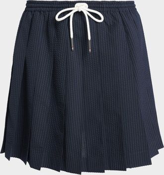 Thom Browne Pleated Seersucker Mini Drawstring Skirt