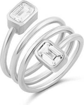 SHYMI Emerald Cut Spiral Statement Ring in Silver/White at Nordstrom, Size 7