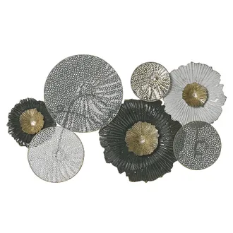 Beliani Decoraci&oacute;n De Pared C&iacute;rculos Arte De Pared De Metal Negro Y Plateado Estilo Moderno Zirconium