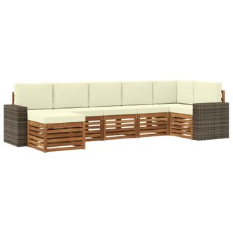 vidaXL Conjunto De Sof&aacute; Seccional Con Coj&iacute;n 7 Pcs Natural Y Crema Vidaxl