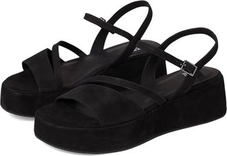 Eileen Fisher Womens Eileen Fisher Dae Sandals Black Leather Ankle Strap Wedge Heel ZAP1119
