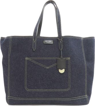 Jimmy Choo London Blue Navy Denim Tote Bag (Pre-Owned)