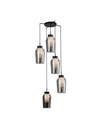 Mantra Mantra L&aacute;mpara De Techo Colgante De Cristal Nora 5 Luces El Champ E27 Base Redonda &Oslash; 63cm - Blanco/madera, Negro/m&aacute;rmol, Oro/blanco