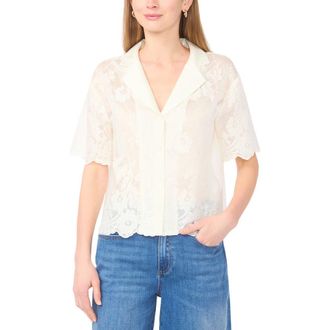 Vince Camuto Sheer Floral Camp Shirt in New Ivory at Nordstrom, Size X-Large P