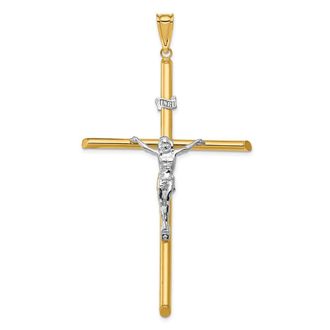 Diamond2Deal 14k Two-tone Gold Polished Jesus Crucifix Pendant