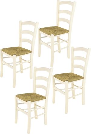 Tommychairs Tommychairs 4 Sillas Venice En Haya Anilina Blanca Y Asiento En Paja