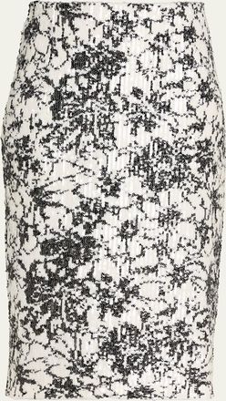 Prabal Gurung Floral Sequined Midi Pencil Skirt