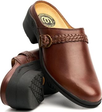 Generic HOOF & WOOF Womens Brown Premium Leather Paddock Equestrian Clogs Classic Wedge Ladies Heel Casual Yard Shoes Size (UK_Footwear_Size_System, Adult, Wo