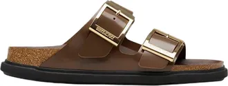 Birkenstock Brown Sandals With Gold-Tone Buckles And Contoured Footbed