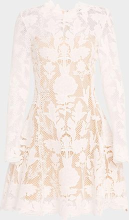 Oscar De La Renta Long-Sleeve Artichoke Guipure Mini Dress
