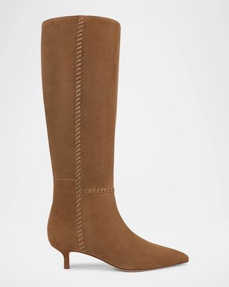 Veronica Beard 45mm Lisa Suede Whipstitch Knee-High Boots
