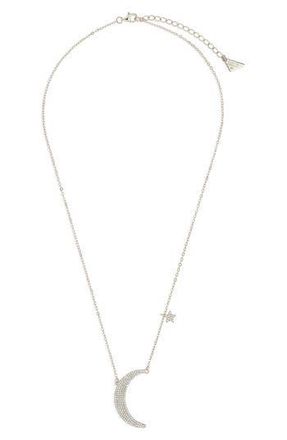 Sterling Forever Cubic Zirconia Crescent Pendant Necklace in Silver at Nordstrom Rack