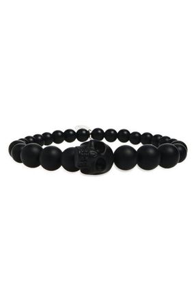 Alexander McQueen Mens Skull Ball Bead Stretch Bracelet in Black at Nordstrom