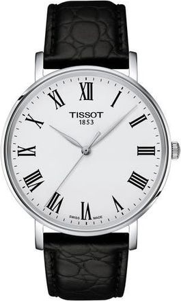 Tissot Everytime Leather Strap Watch, 40mm in Silver at Nordstrom Rack