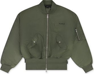 Purple Green Wordmark Satin Front Zip Bomber