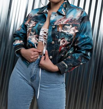 Azalea Wang Oversized Denim Crop Jacket In Blue