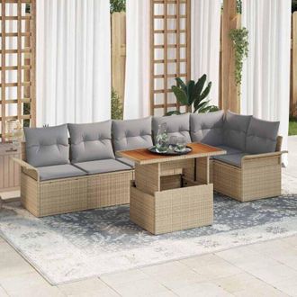 vidaXL Conjunto De Sof&aacute; De Jard&iacute;n 7 Pcs Beige Polirat&aacute;n Vidaxl