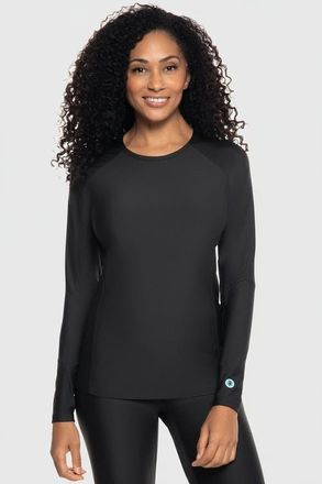 Coolibar Womens Long Sleeve Swim Shirt - UPF 50+ Sun Protection - Hightide in Black at Nordstrom, Size Xx-Large