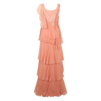 Alberta Ferretti Long Fishing Dress with Ruffle Design - female - Alberta Ferretti - Gowns - Pink - M - Dresses