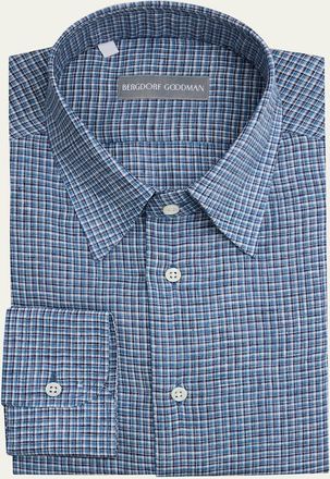 Bergdorf Goodman Mens Cotton Micro-Check Point Collar Dress Shirt