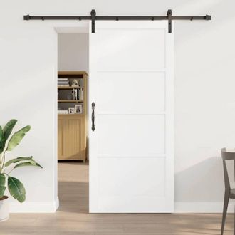 vidaXL Puerta Deslizante Vidaxl Con Set De Herrajes Blanca 93x211 Cm Madera Maciza De Pino