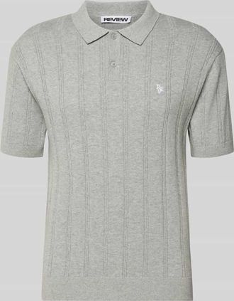 Review Slim Fit Strick-Poloshirt mit Label-Stitching in Hellgrau Melange, Gr&ouml;&szlig;e XXL