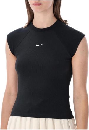 Nike Chill Knit Ribbed Mock Neck Top - Dames - Sportshirts - Zwart - L - Polyester - Fitness