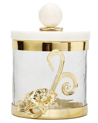 Alice Pazkus Small Glass Canister With Gold Design And Marble Lid