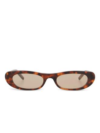 Saint Laurent Eyewear Occhiali da sole ovali con effetto tartarugato - Marrone
