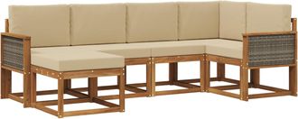 vidaXL Conjunto De Sof&aacute;s De Exterior 6 Uds. Natural Y Beige Poli&eacute;ster Vidaxl