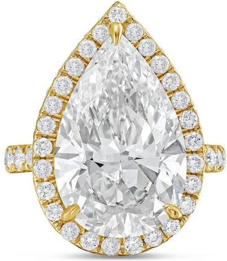 Diana M. Jewels 14kt yellow gold 2cts pear lab grown diamond halo ring with pave band