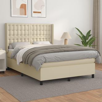 vidaXL Cama Box Spring Con Colch&oacute;n Cuero Sint&eacute;tico Crema 140x190 Cm Vidaxl