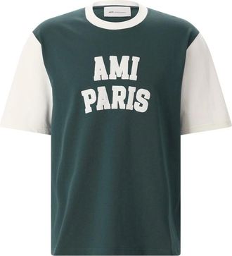 Ami T-Shirt in cotone con collo a contrasto - - Tops - Uomo - Verde - 2XL