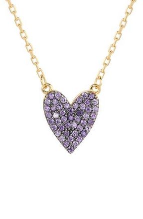 Suzy Levian 14K Gold Plated Sterling Silver Pav&eacute; Cubic Zirconia Heart Pendant Necklace in Purple at Nordstrom Rack