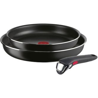 Lagostina Lagostina Ingenio Essential Plus Set di Pentole e Padelle Antiaderenti in Alluminio per Gas e Forno, 3 Pezzi, Padelle &Oslash; 24 e 28 cm e Manico Removibile